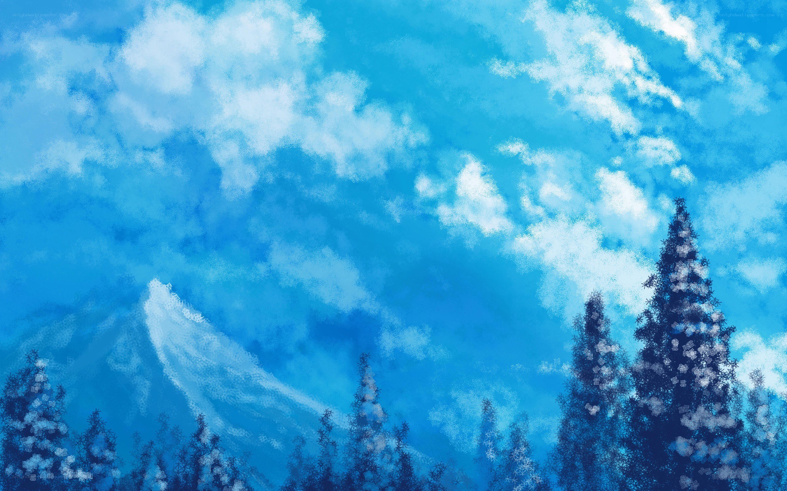 Blue sky with clouds and trees