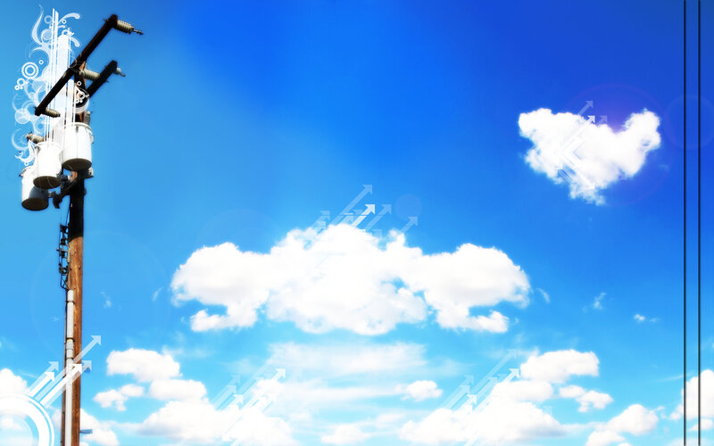 Blue sky with clouds and utility pole