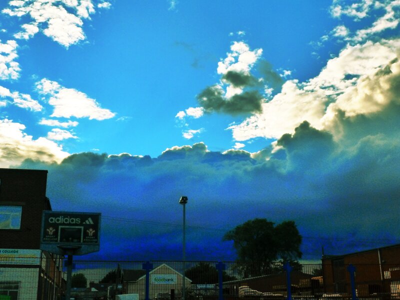 Blue Sky with Clouds — Dramatic, Afternoon, Photograph, Building