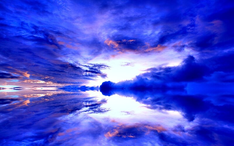 blue sky with clouds reflection