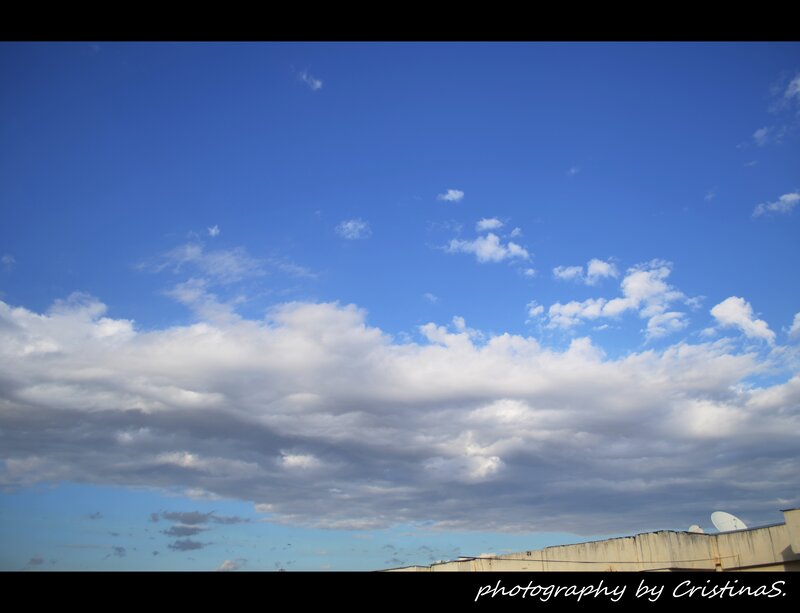 Blue Sky with Clouds — Serene, Afternoon, Photograph, Building