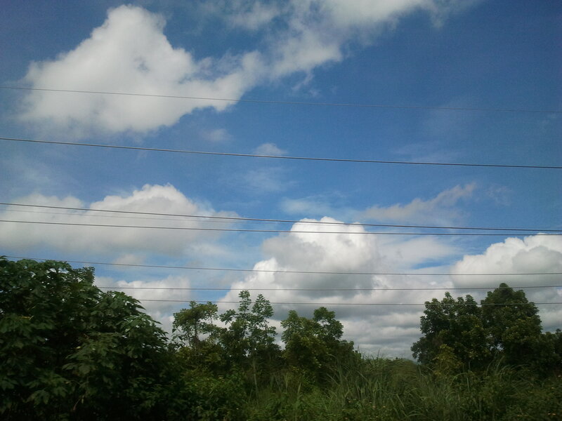 Blue Sky with Clouds — Serene, Afternoon, Photograph, Power Lines