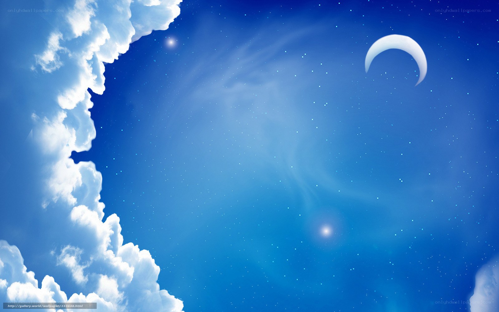 Blue sky with crescent moon