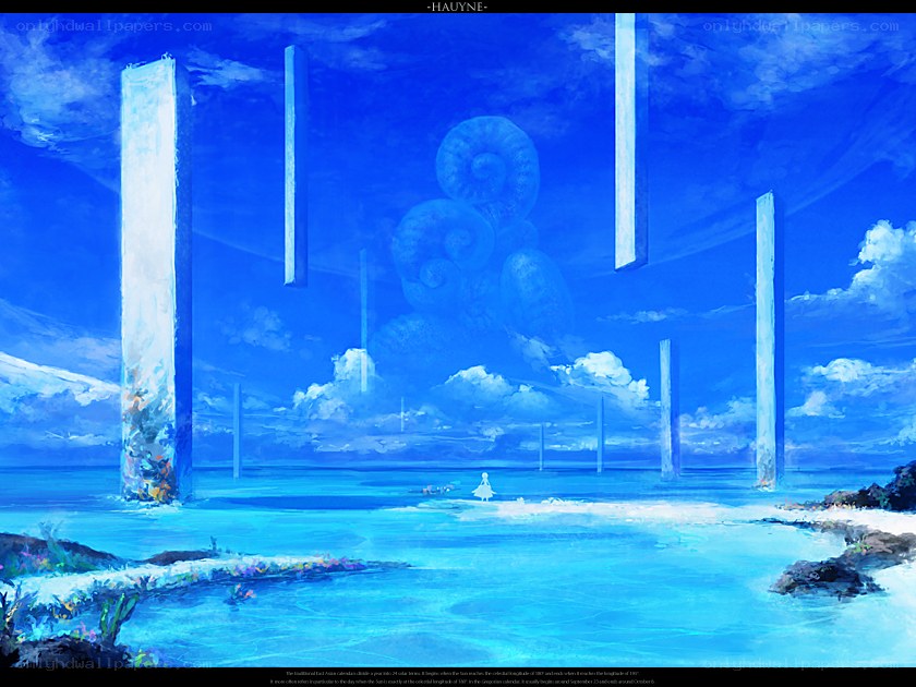 Blue sky with floating pillars