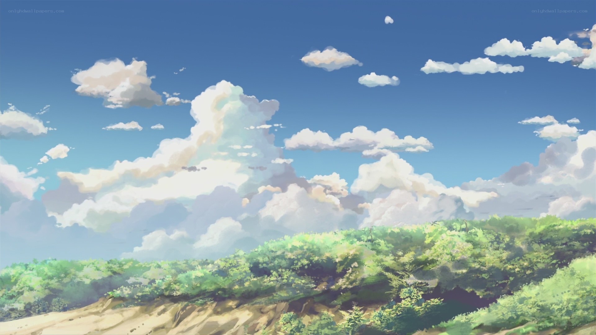 blue sky with fluffy clouds
