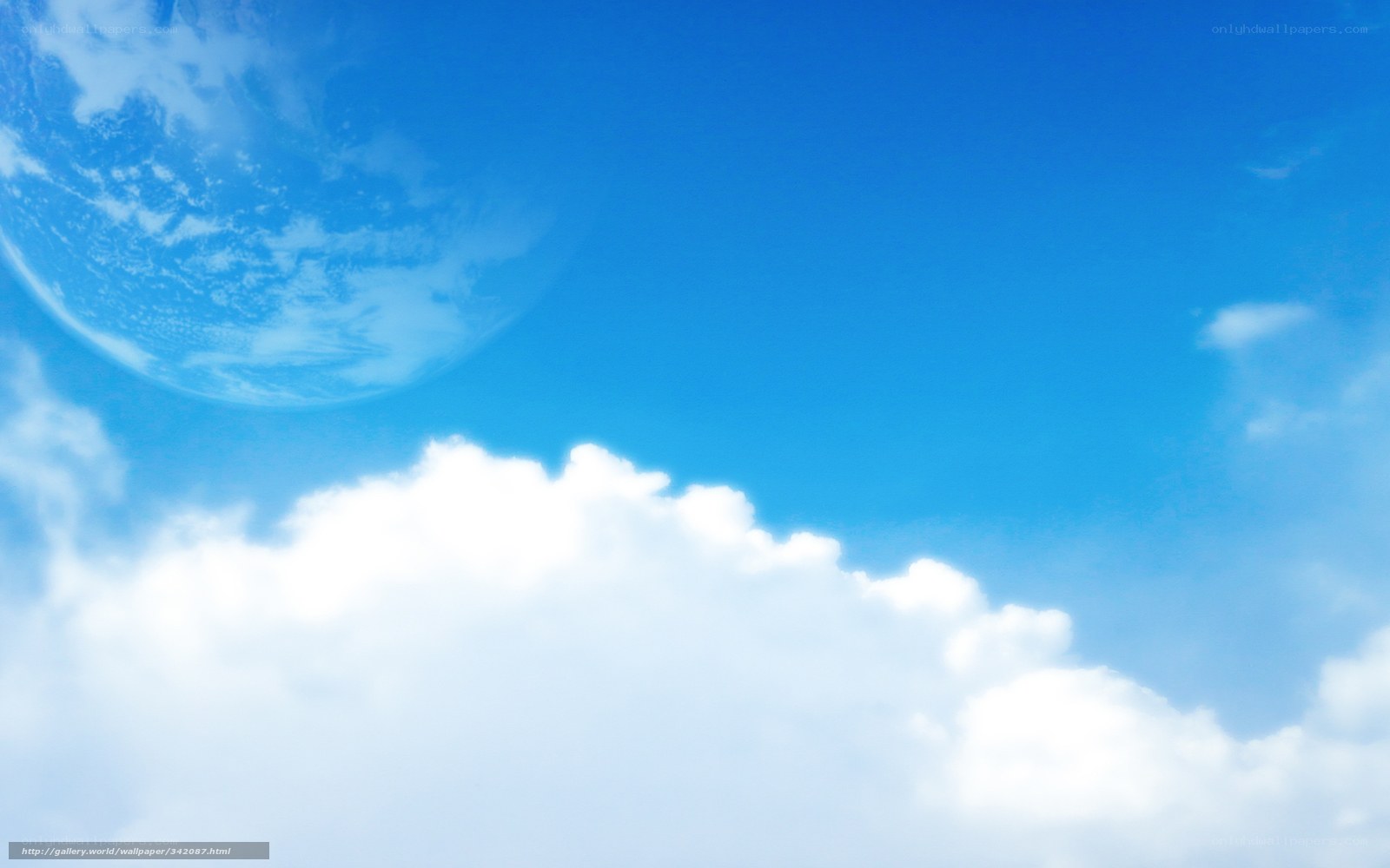 Blue sky with planet and clouds