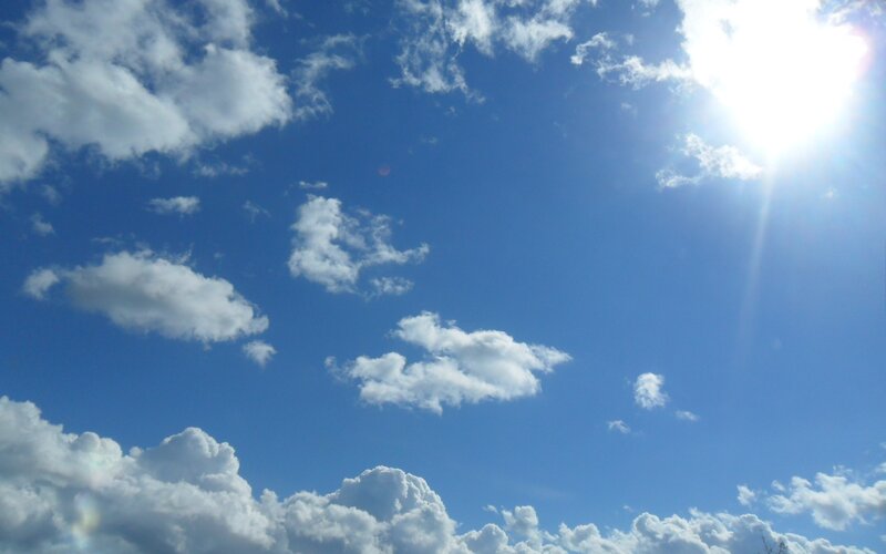 Blue Sky with White Clouds — Serene, Afternoon, Photograph, Sun