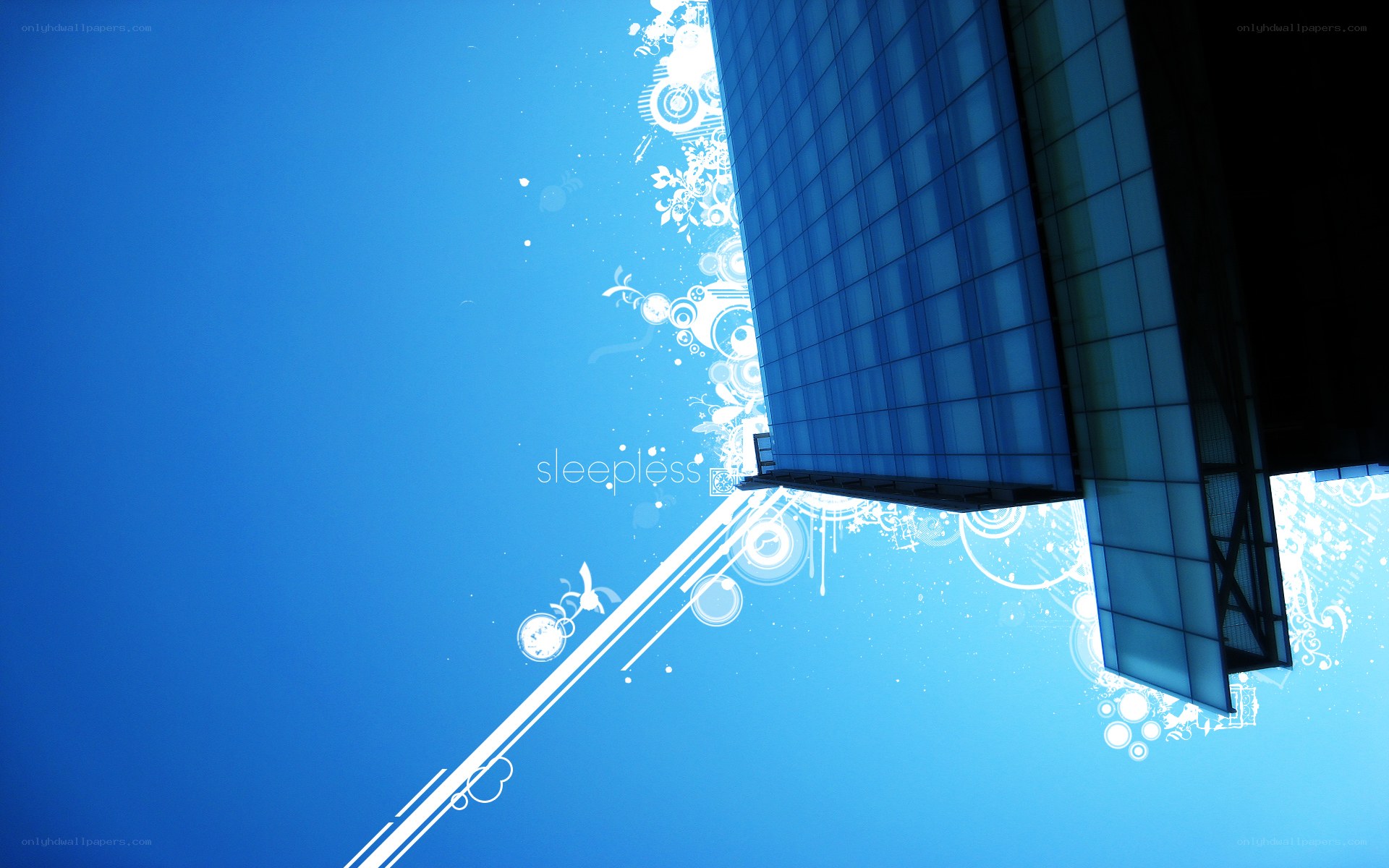 blue skyscraper with floral design