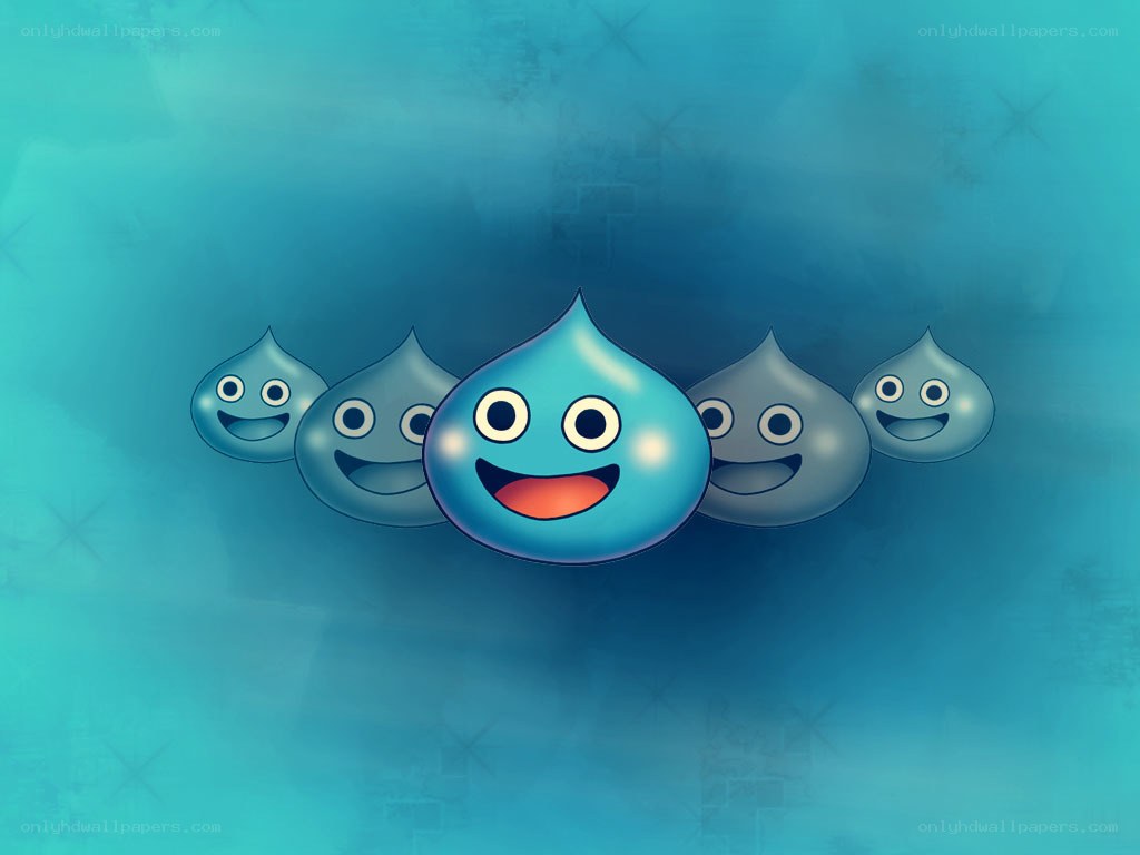 blue slime characters in a row