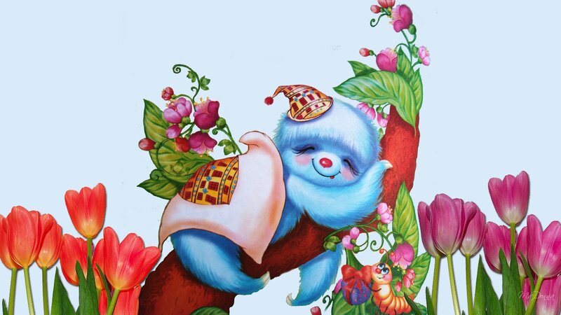 Blue Sloth with Flowers