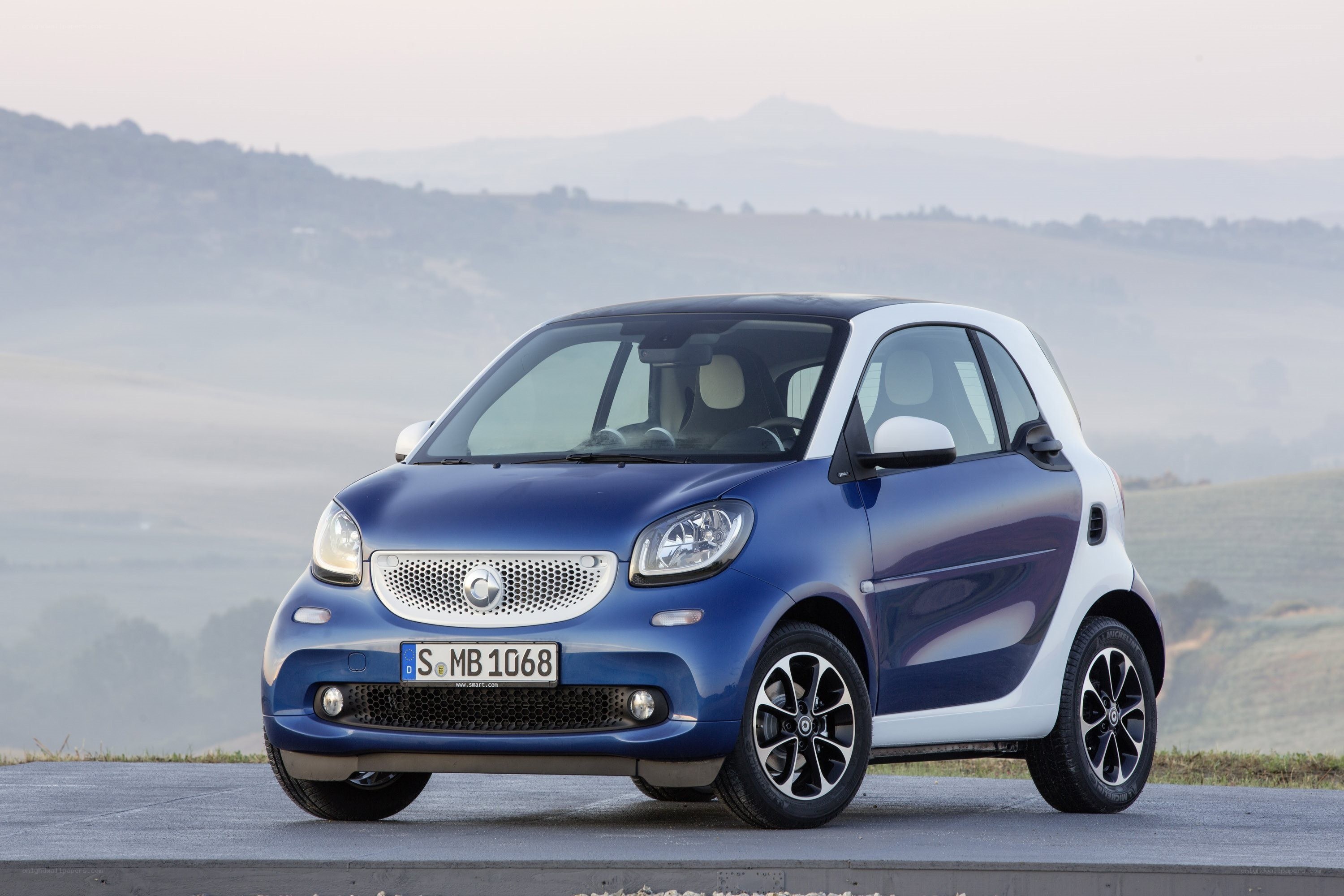 Blue smart fortwo car