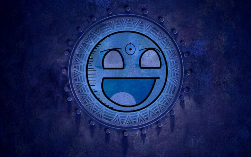 blue smiley face emblem