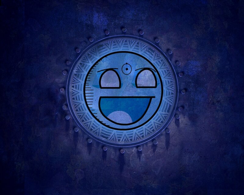 blue smiley face emblem