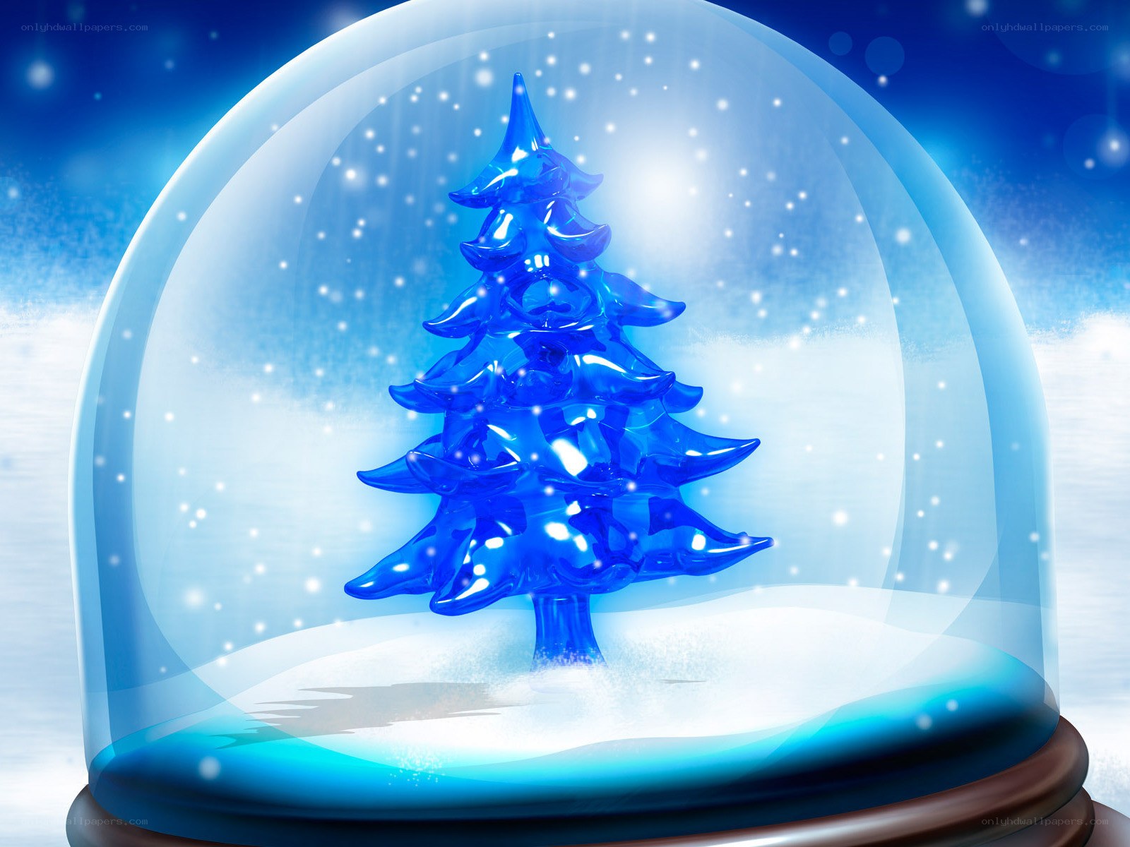 blue snow globe with tree