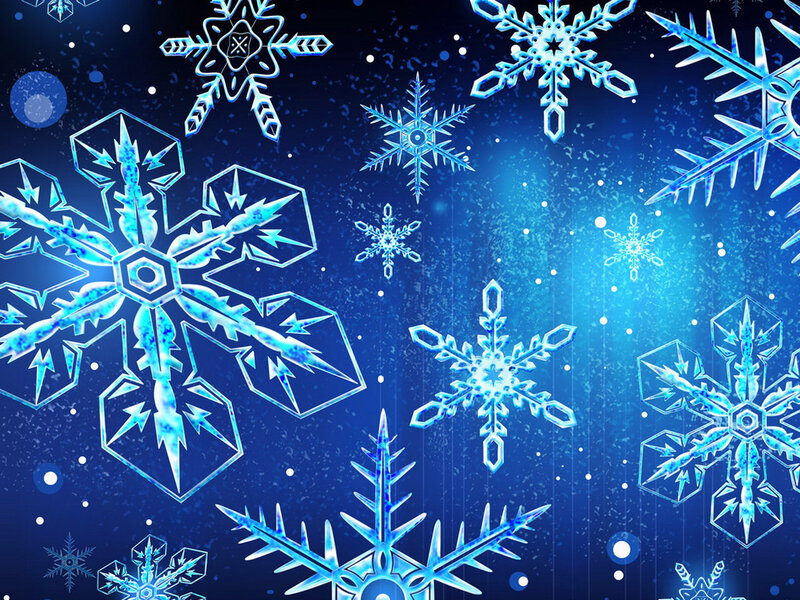 Blue Snowflakes on Dark Blue — Calm, Winter, Digital Art, Stars, Glow