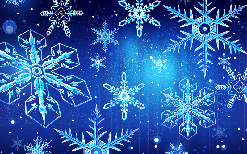 Blue Snowflakes on Dark Blue — Calm, Winter, Digital Art, Stars