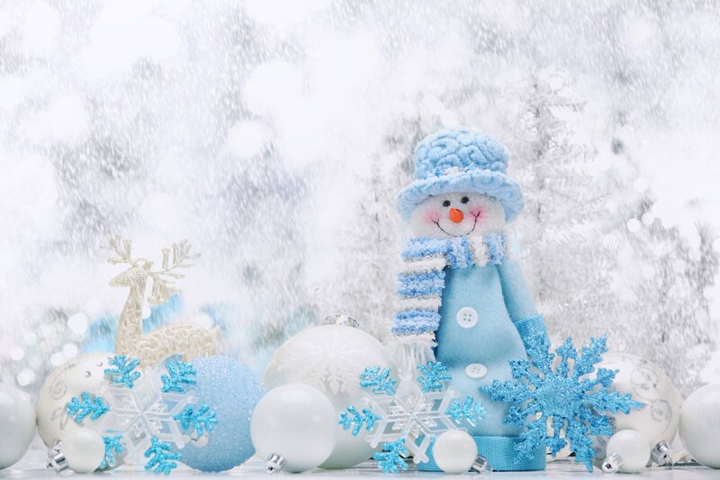 Blue Snowman Figurine — White, Festive