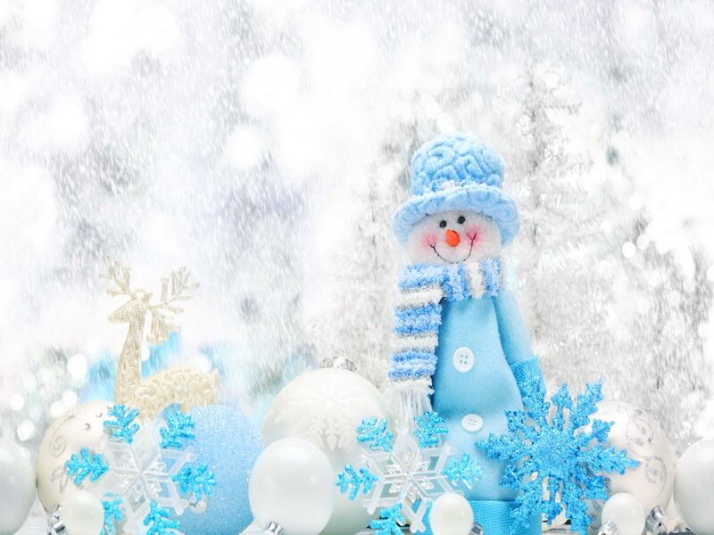 Blue Snowman Figurine — White
