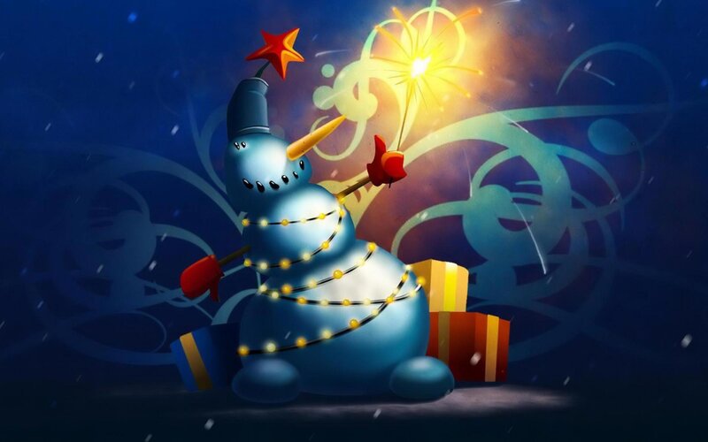 Blue Snowman with Lights