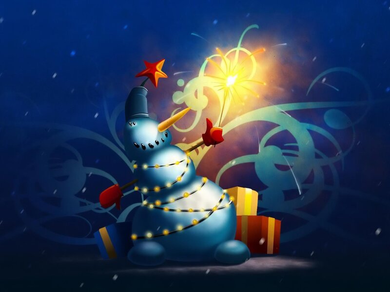 Blue Snowman with Sparkler — Festive