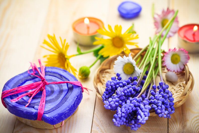 Blue Soap with Flowers