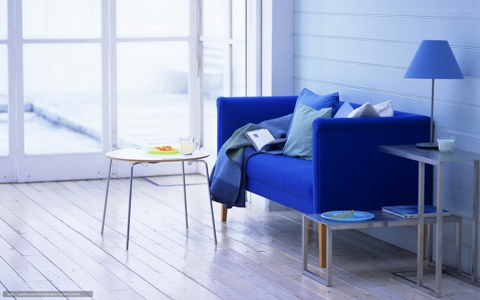 Blue sofa in bright living room