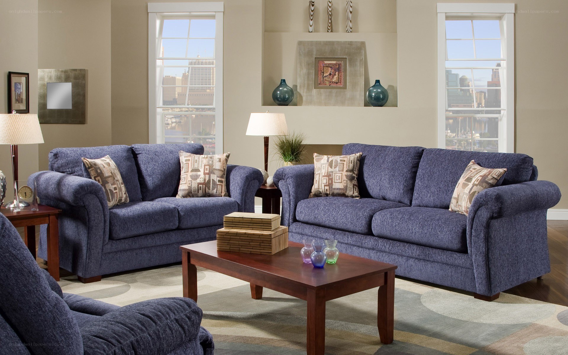 Blue sofa set in living room