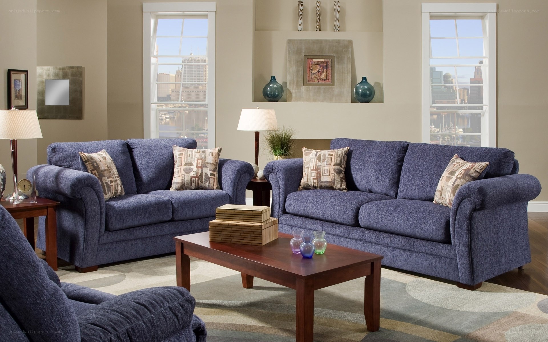 Blue sofa set in living room