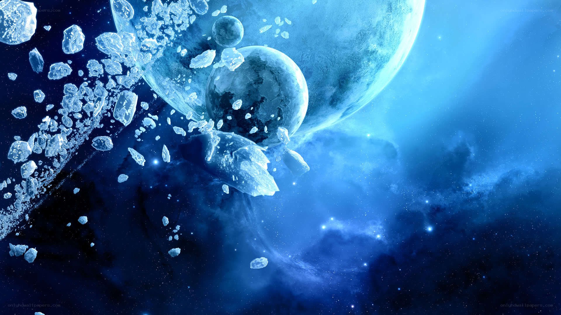 Blue space debris collision