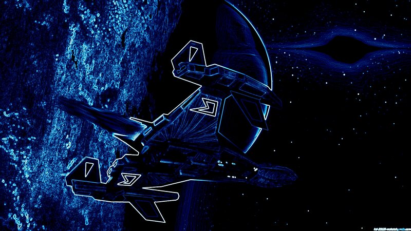 Blue Spaceship in Space — Dramatic, Night
