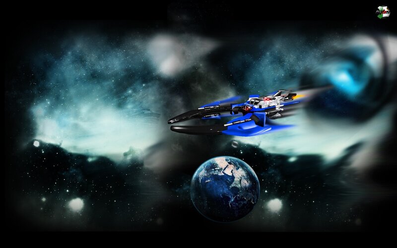 Blue Spaceship in Space — Dramatic