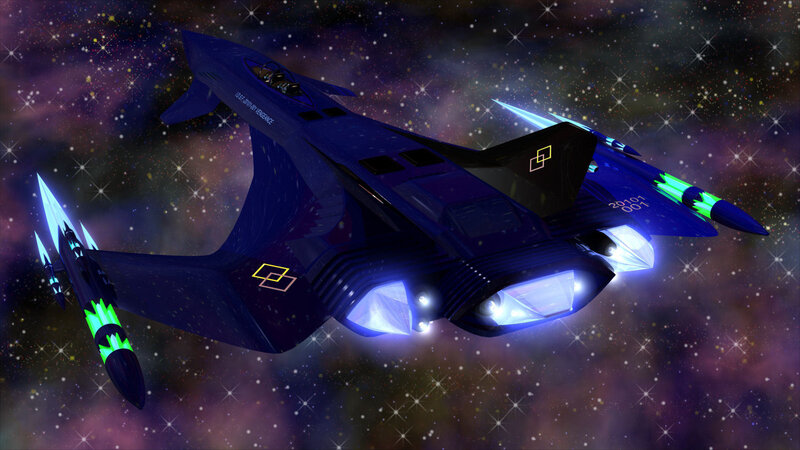 Blue Spaceship in Space