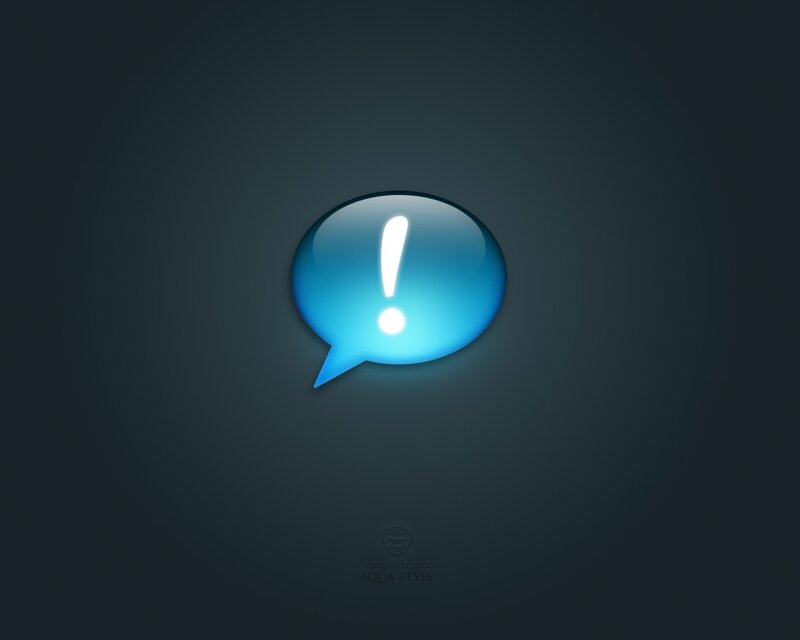 blue speech bubble with exclamation mark
