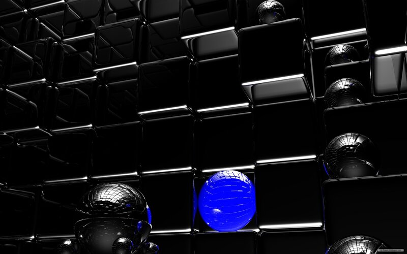 blue sphere among black cubes