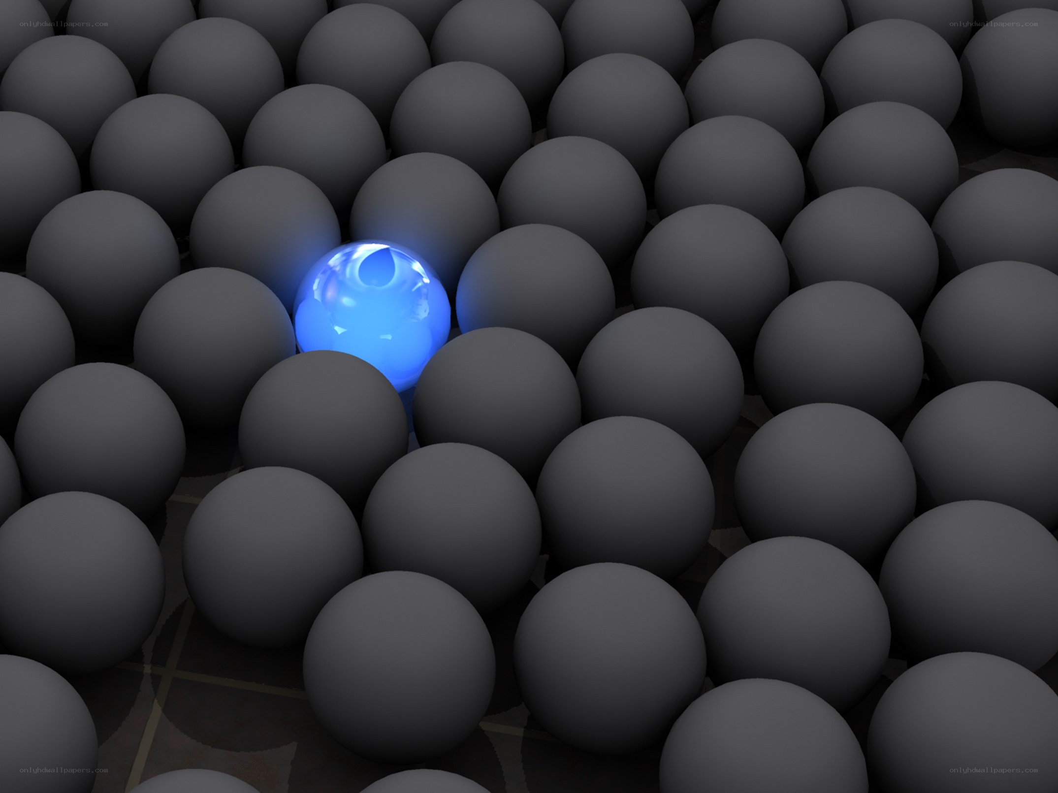 Blue sphere among gray spheres
