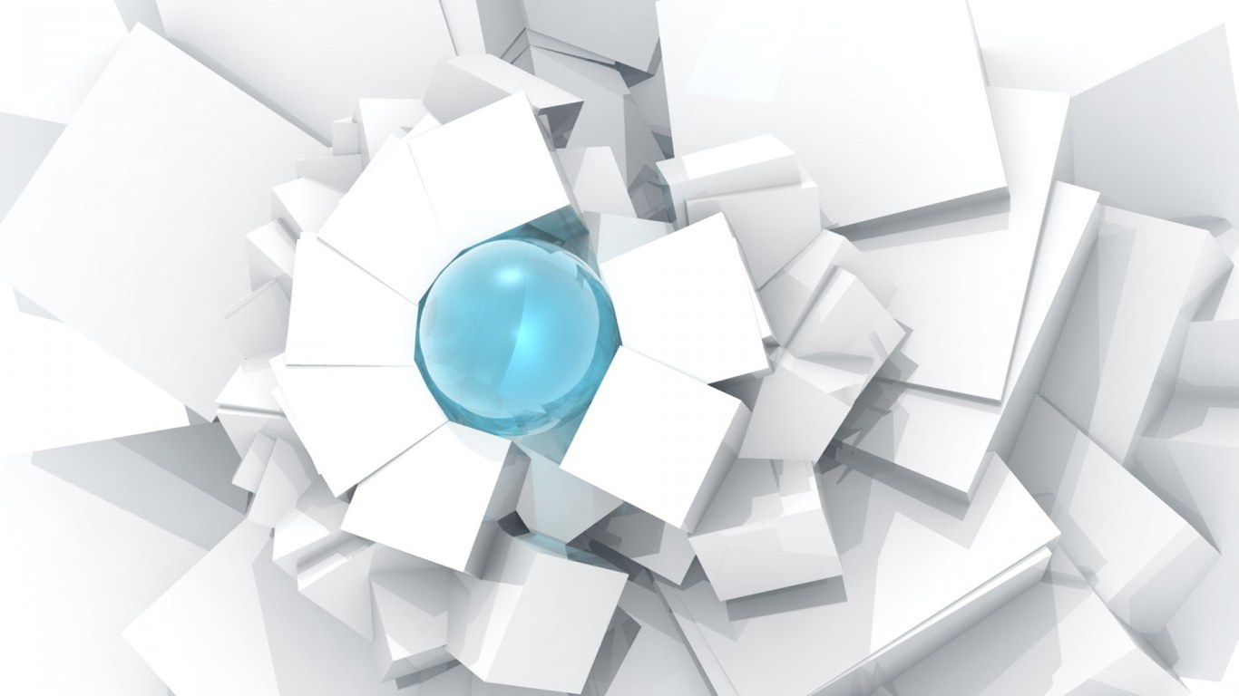 blue sphere breaking through white blocks