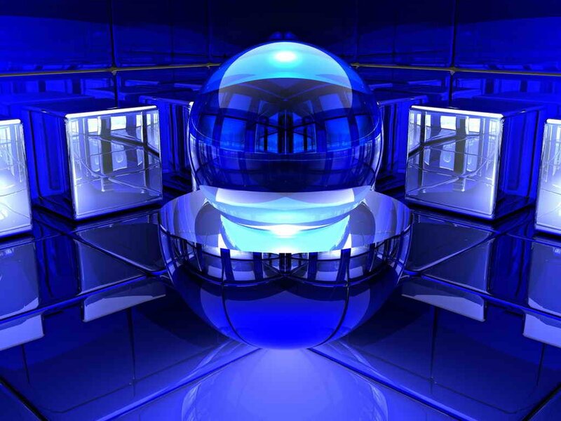Blue sphere in a futuristic room