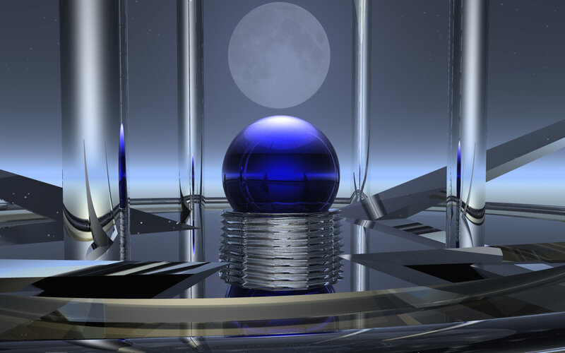 blue sphere in futuristic structure