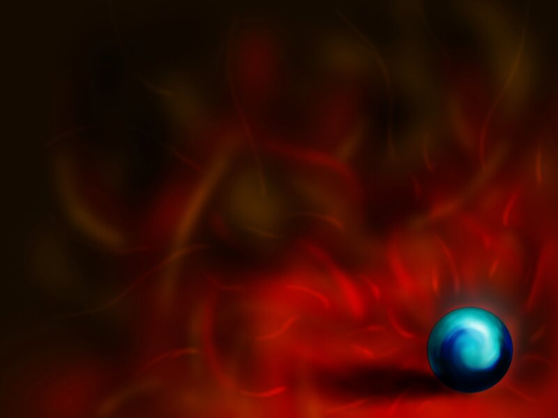 blue sphere in red mist