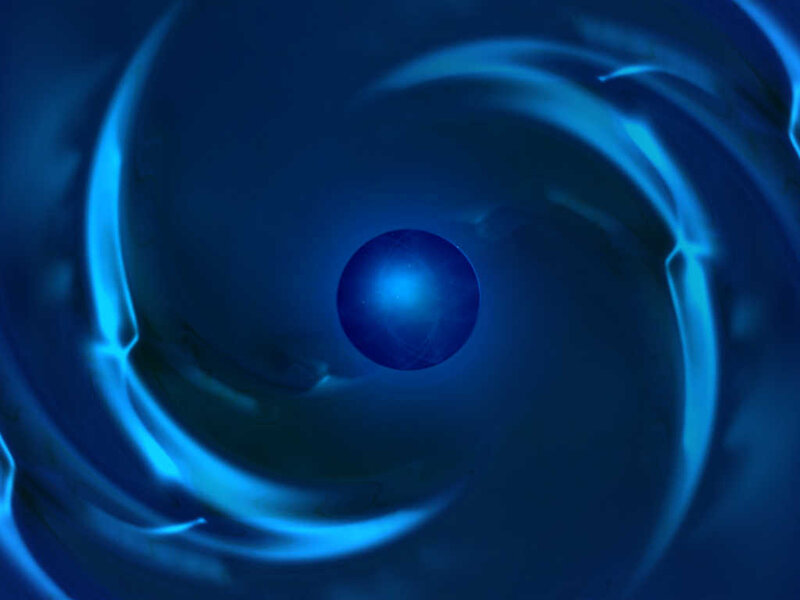 blue sphere in swirling vortex