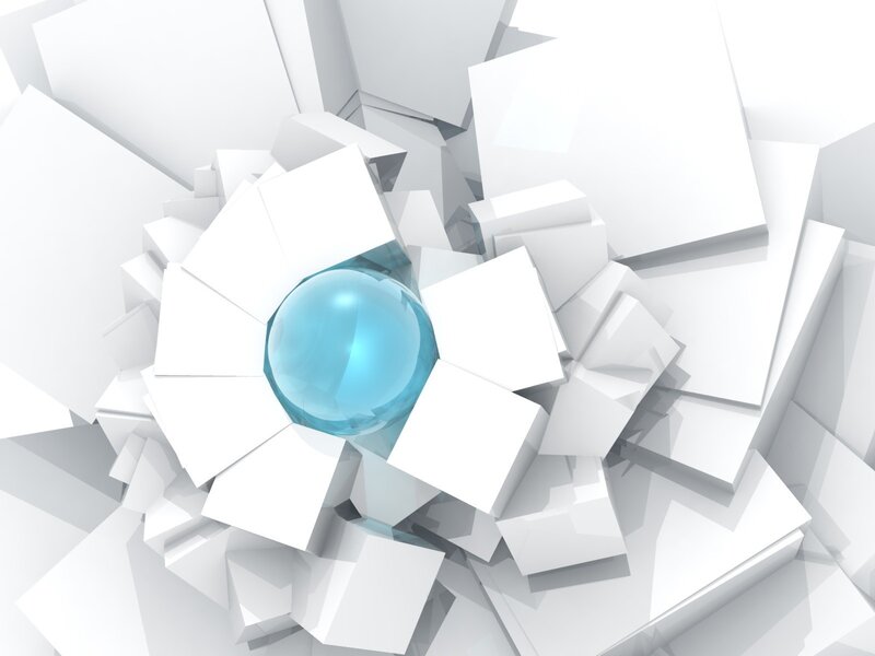 blue sphere in white cubes