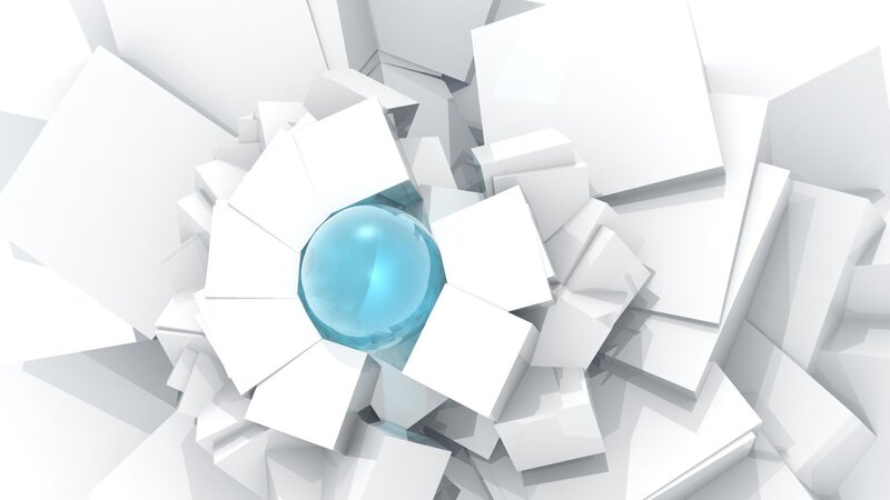 Blue Sphere in White Cubes — Abstract, 3d Render