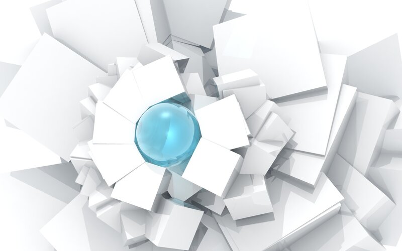 Blue Sphere in White Cubes — Abstract