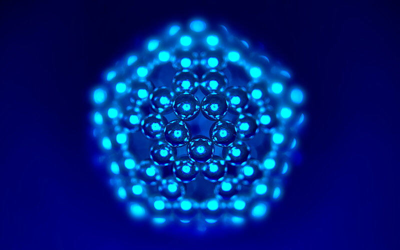 blue sphere of glowing beads