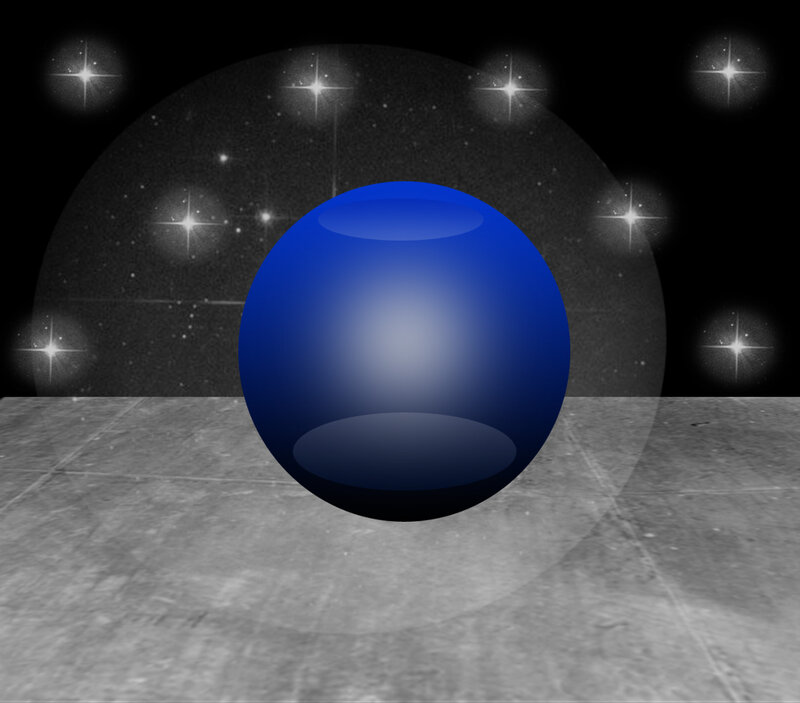 Blue Sphere on Gray Surface