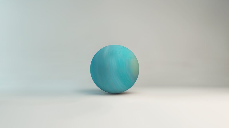 Blue Sphere on White Surface — Cyan