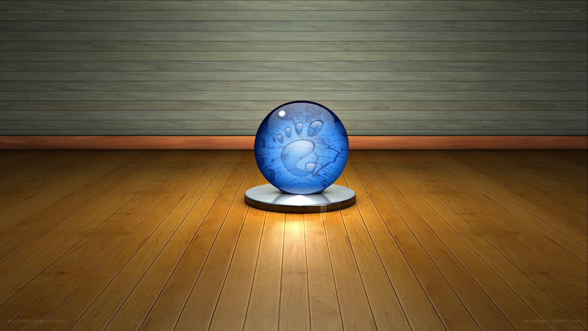 blue sphere on wooden floor