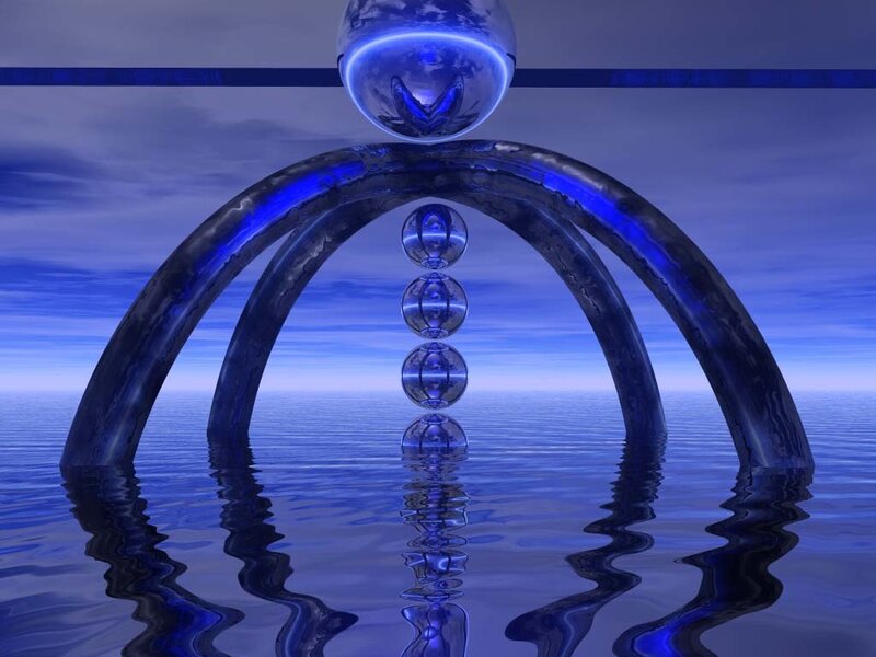 Blue sphere sculpture in water
