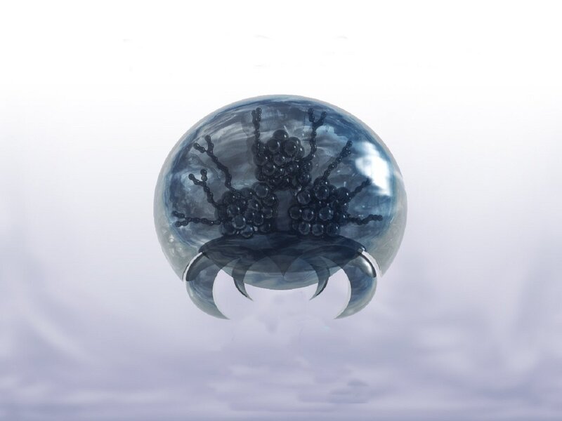 blue sphere with black tendrils