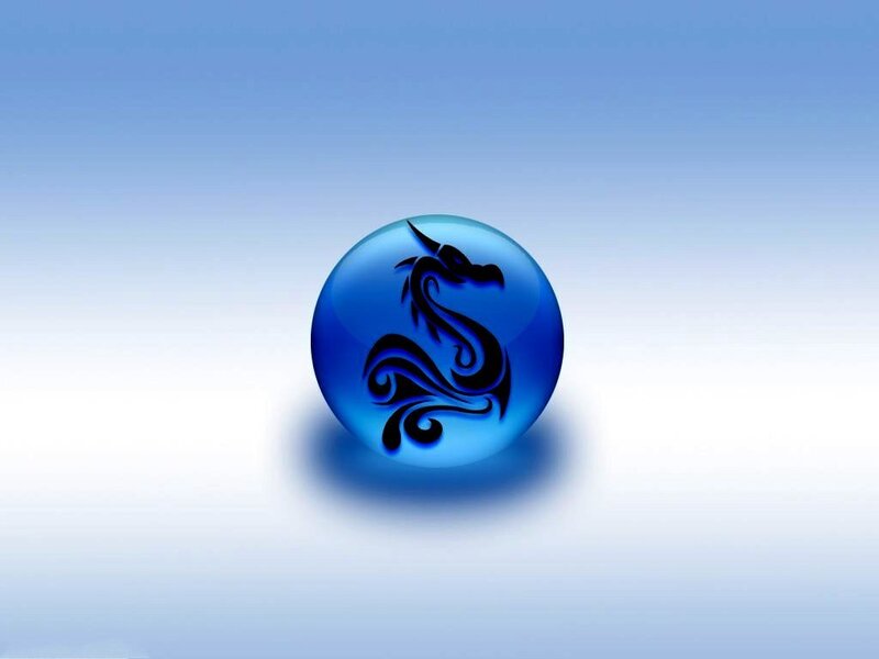 blue sphere with dragon design